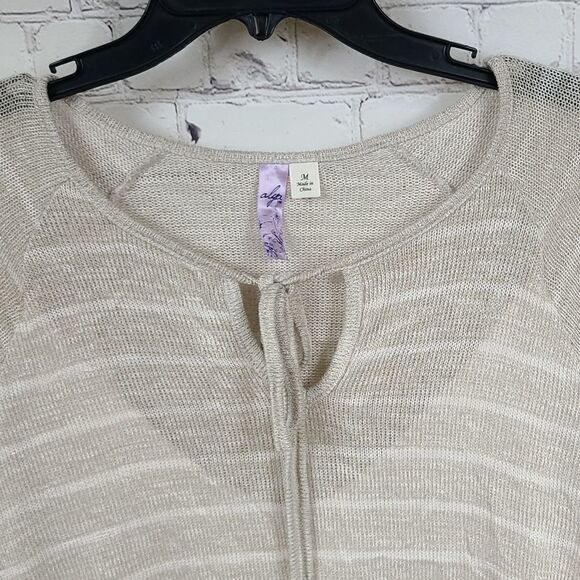 Alya Abby Hacci Lace Combo Stripe Top Beige Lightweight Sweater Tie Super Soft - Picture 4 of 9